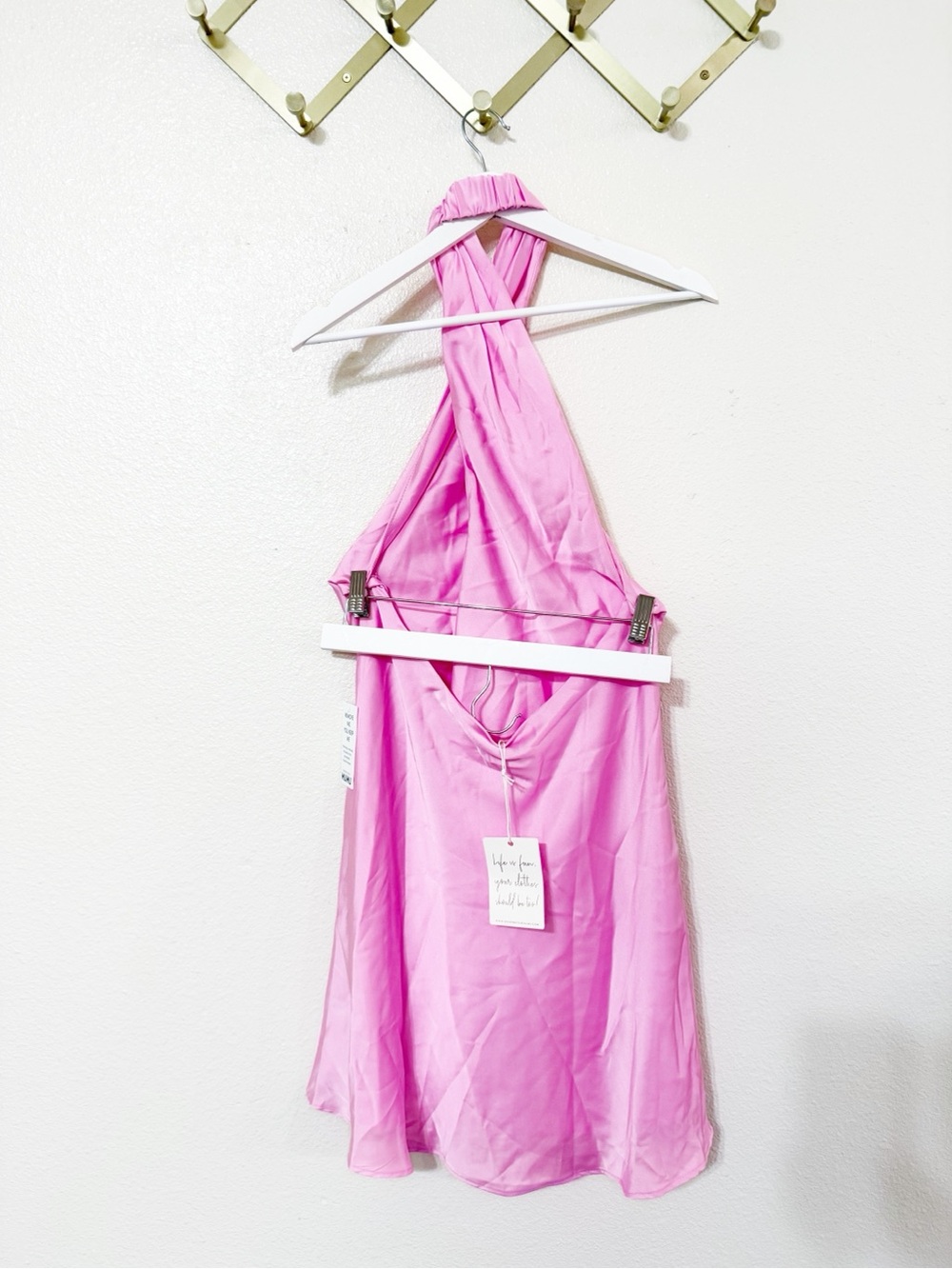 Show Me Your Mumu Jasmine Halter Mini Dress in Pink Luxe Satin Size Large $148 - Picture 9 of 11